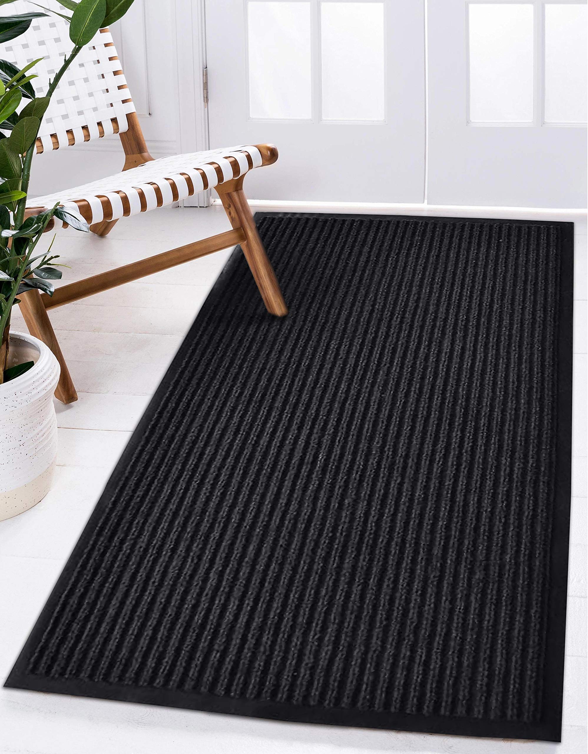 Luxurux Durable Rubber Door Mat, Heavy Duty Doormat, Indoor Outdoor, Easy Clean, Waterproof, Low-Profile Mats For Entry, Patio, Garage, High Traffic Entrance Ways (3 X 5 Feet, Black)